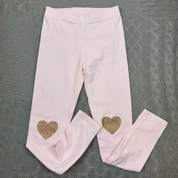 Crewcuts Pink Kids Leggings with Gold Heart Accents ~ L - Picture 1 of 8